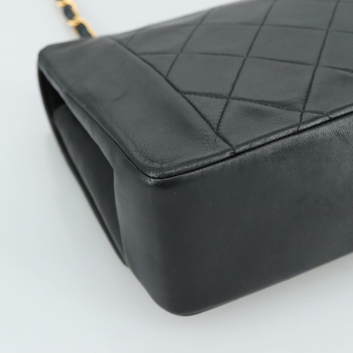 CHANEL Matelasse Chain Shoulder Bag Lamb Skin Black Gold CC PP075