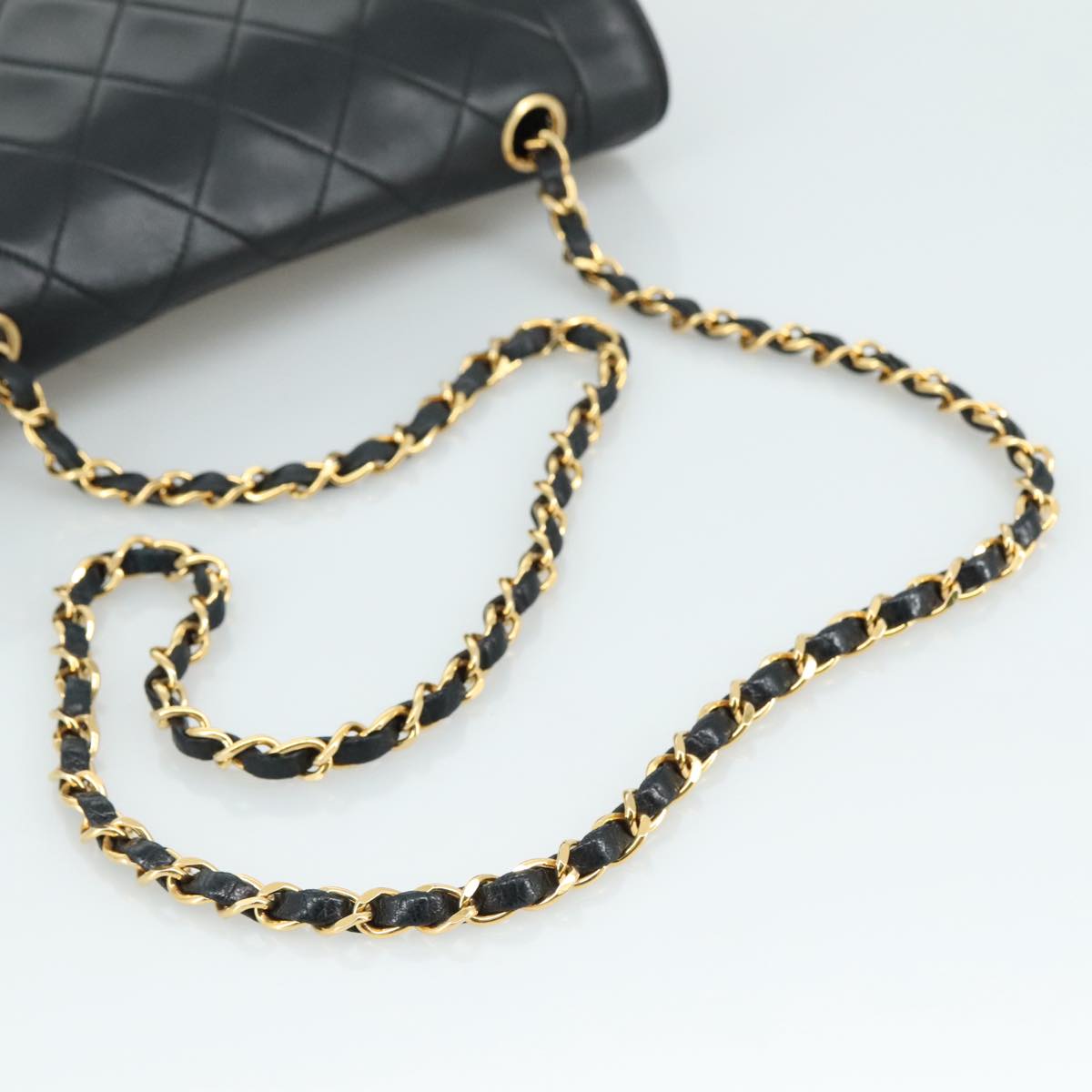 CHANEL Matelasse Chain Shoulder Bag Lamb Skin Black Gold CC PP075