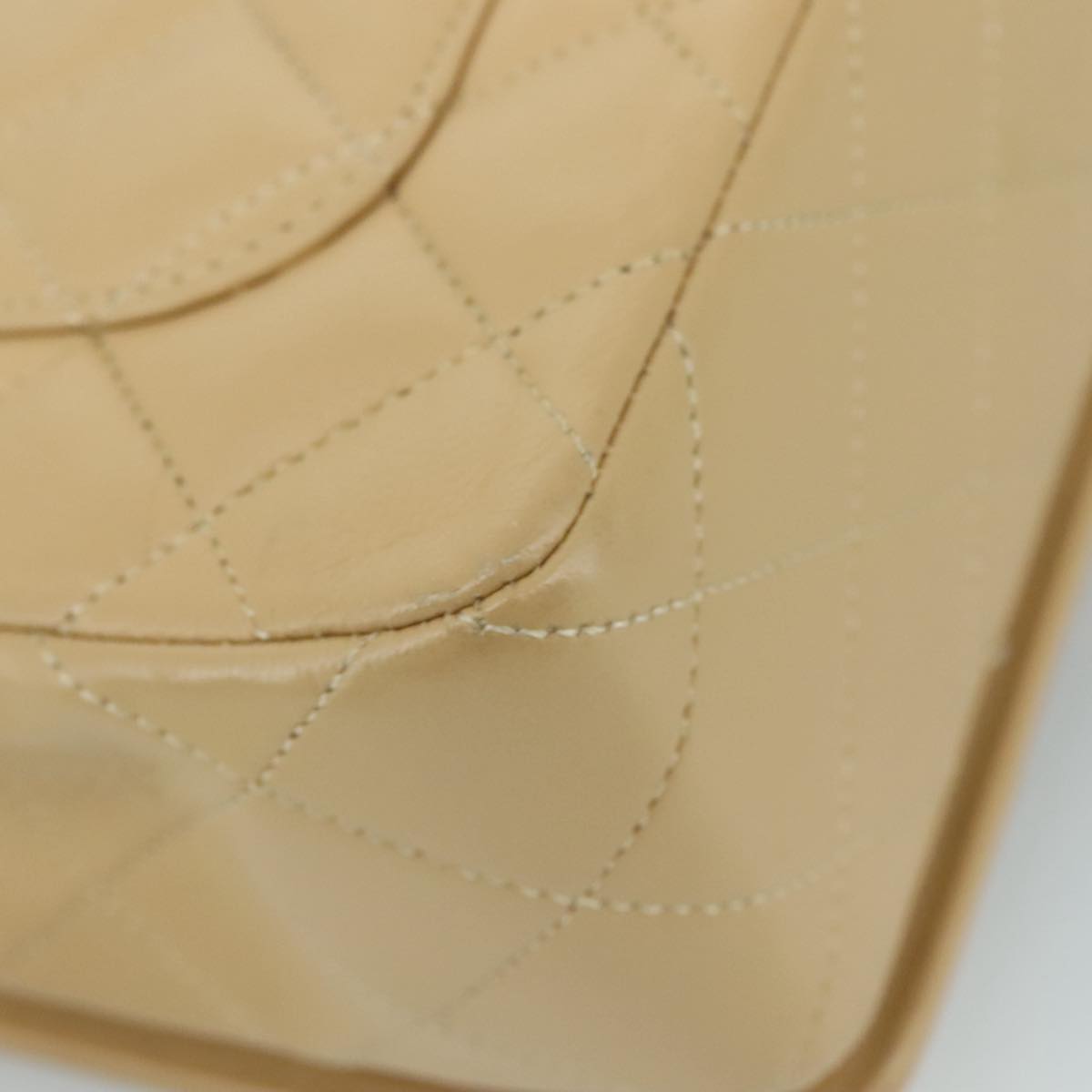 CHANEL Matelasse Chain Shoulder Bag Lamb Skin Beige Gold CC PP077
