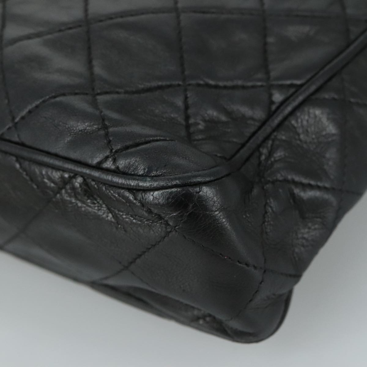 CHANEL Matelasse Chain Shoulder Bag Lamb Skin Black Gold CC PP082