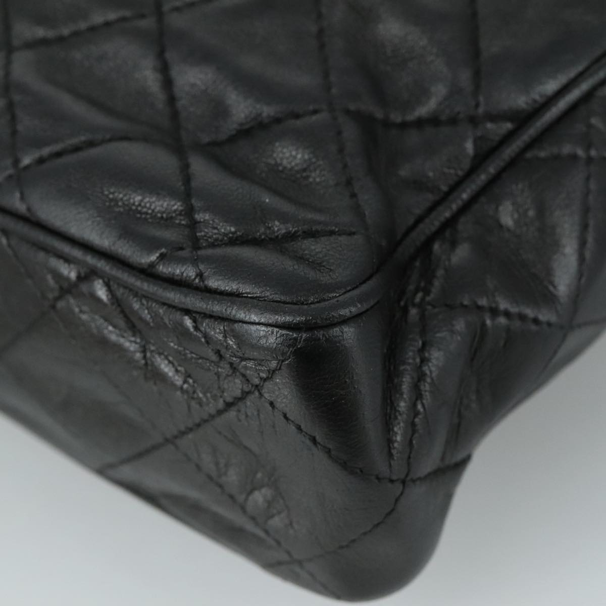 CHANEL Matelasse Chain Shoulder Bag Lamb Skin Black Gold CC PP082
