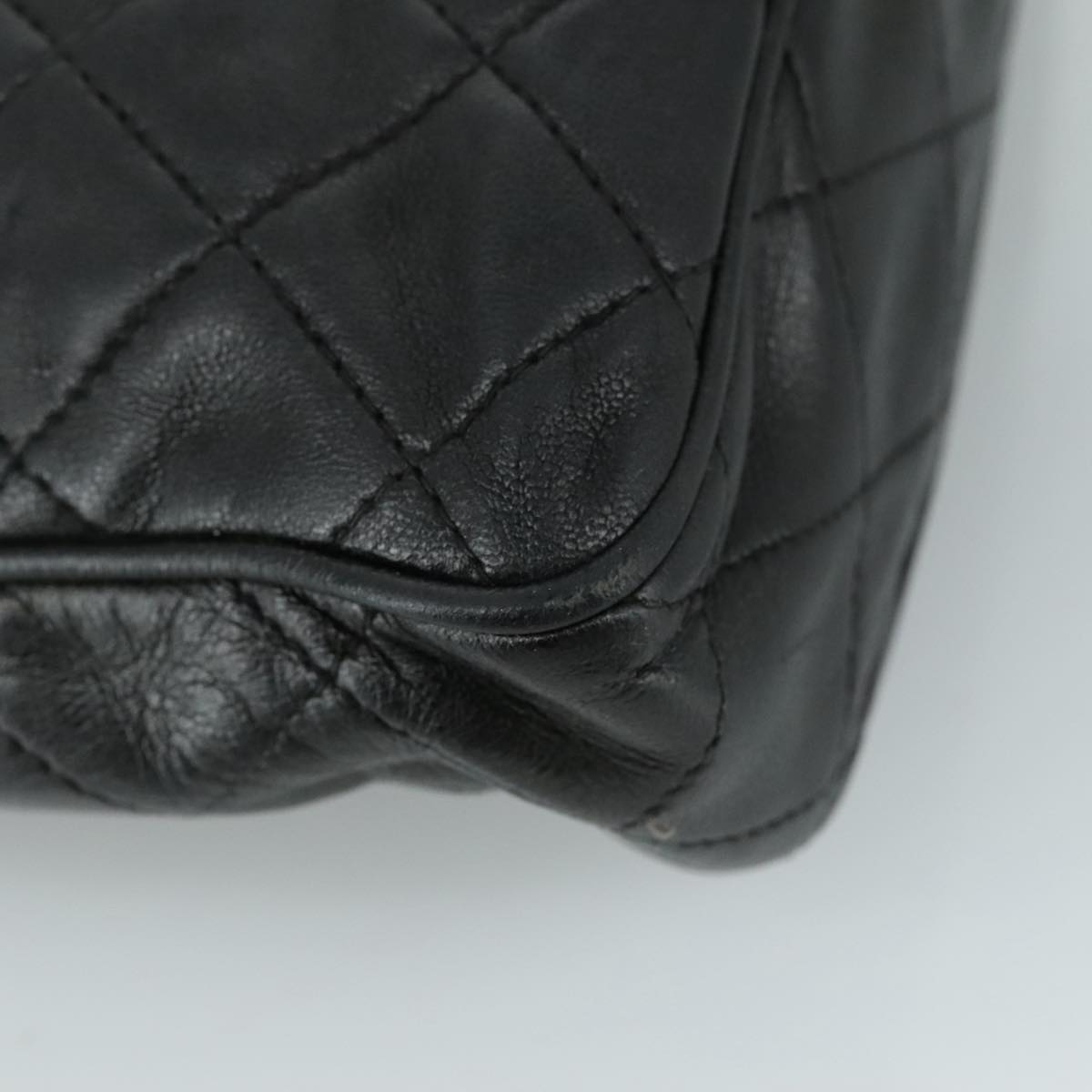 CHANEL Matelasse Chain Shoulder Bag Lamb Skin Black Gold CC PP082