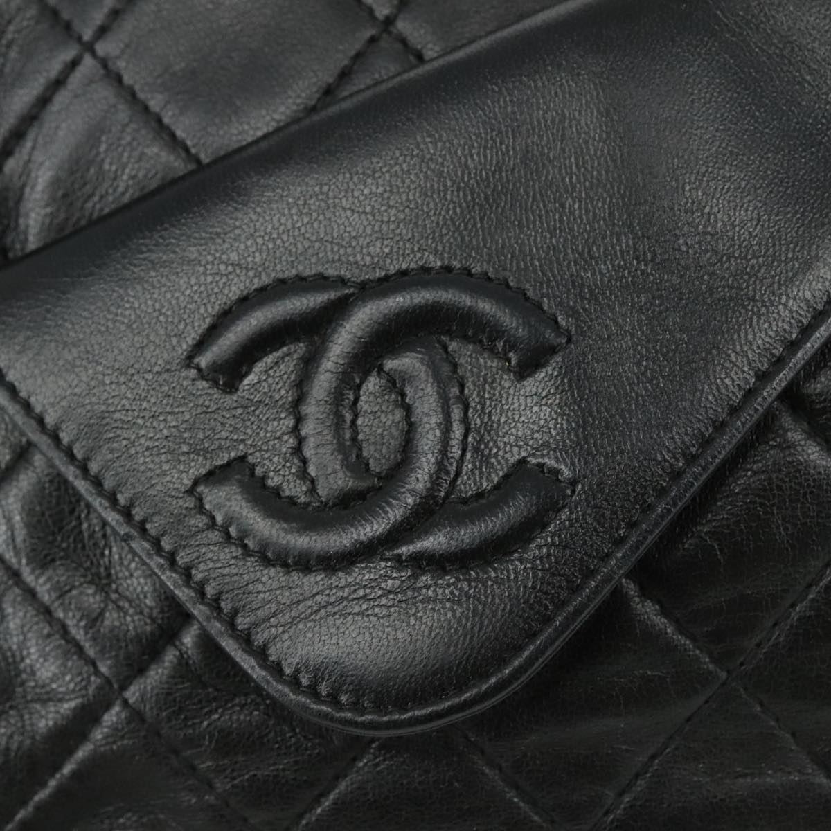 CHANEL Matelasse Chain Shoulder Bag Lamb Skin Black Gold CC PP082