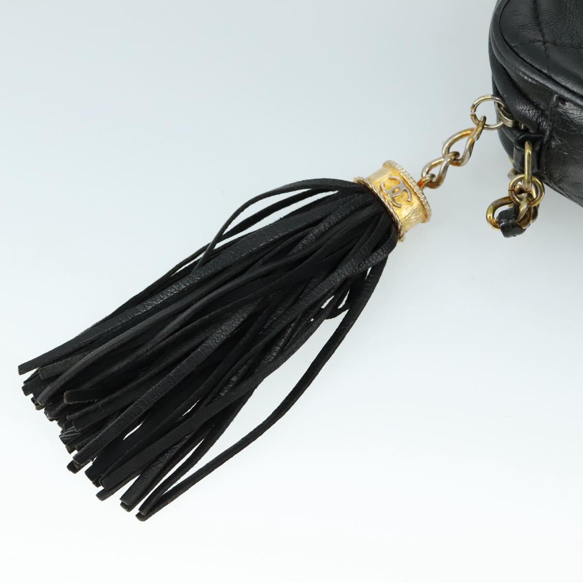 CHANEL Matelasse Chain Shoulder Bag Lamb Skin Black Gold CC PP082