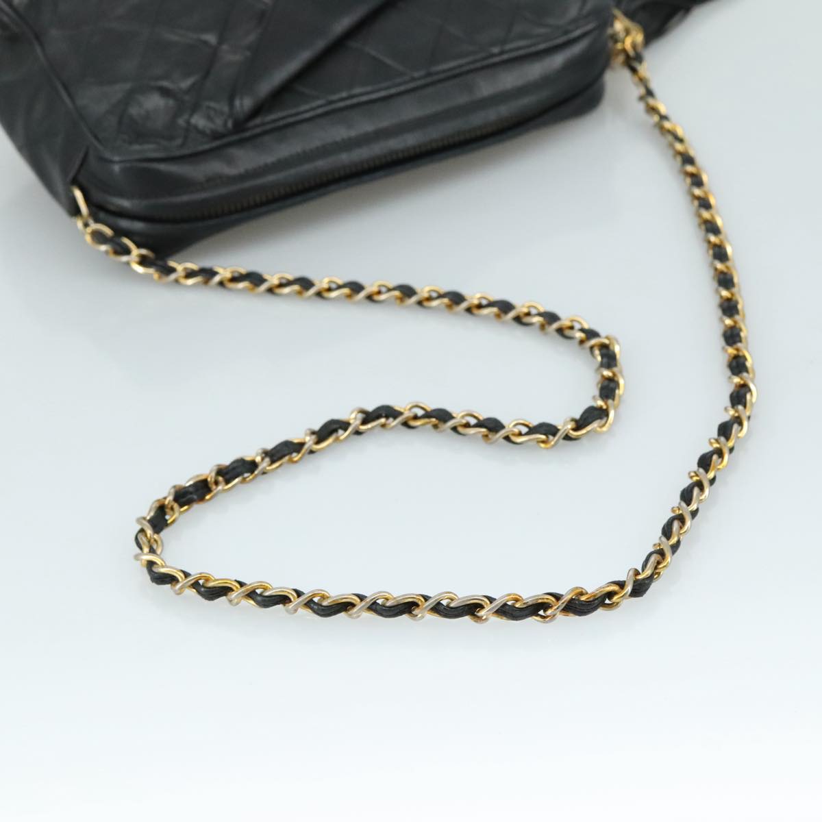 CHANEL Matelasse Chain Shoulder Bag Lamb Skin Black Gold CC PP082