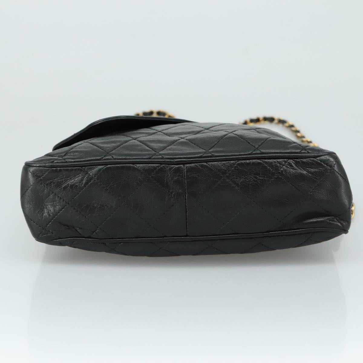 CHANEL Matelasse Chain Shoulder Bag Lamb Skin Black Gold CC PP082