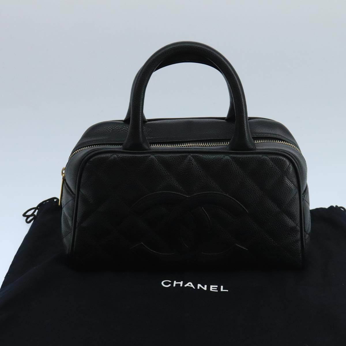 CHANEL Matelasse Hand Bag Caviar Skin Black CC PP100A