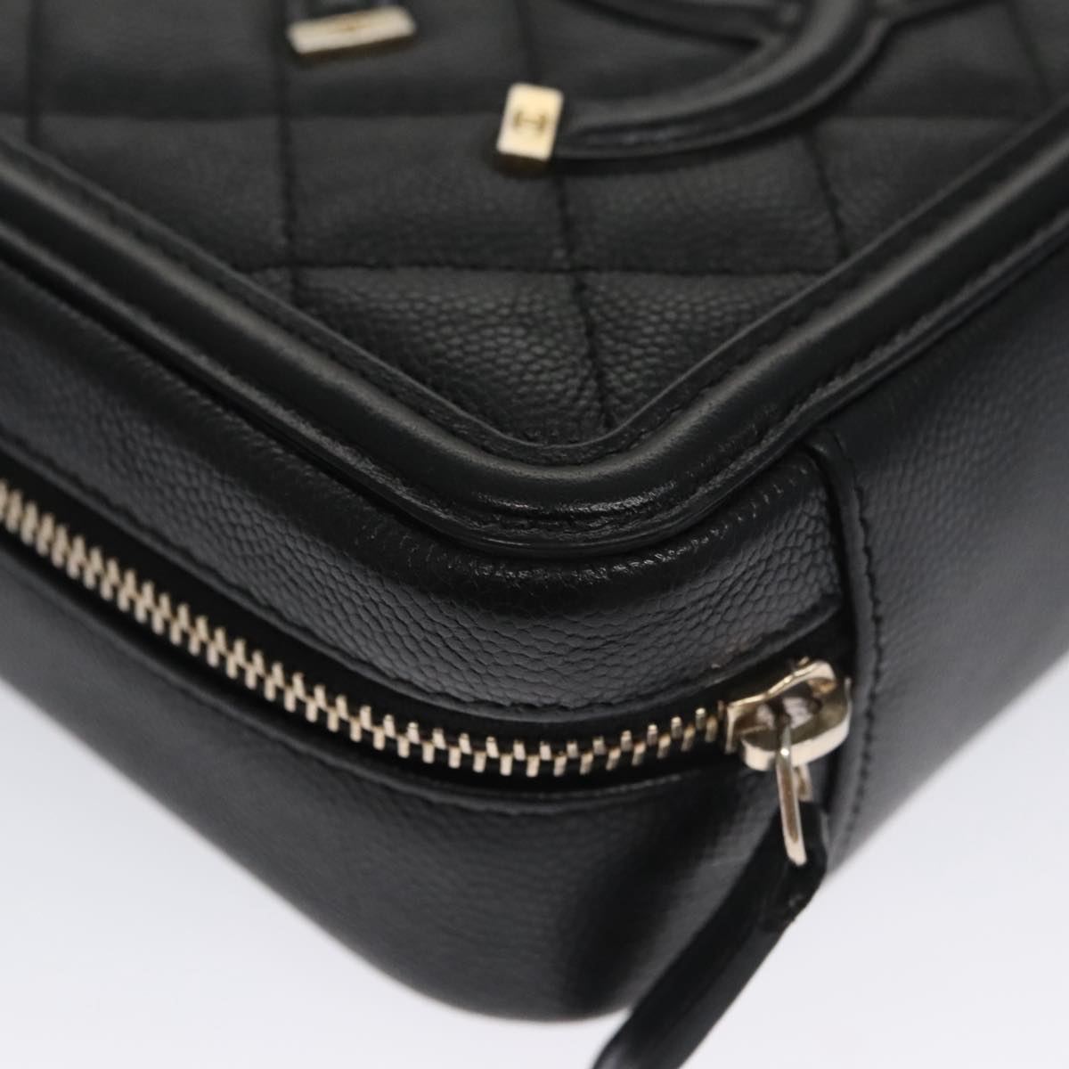 CHANEL Matelasse Chain Shoulder Bag Caviar Skin Black Gold CC PP102