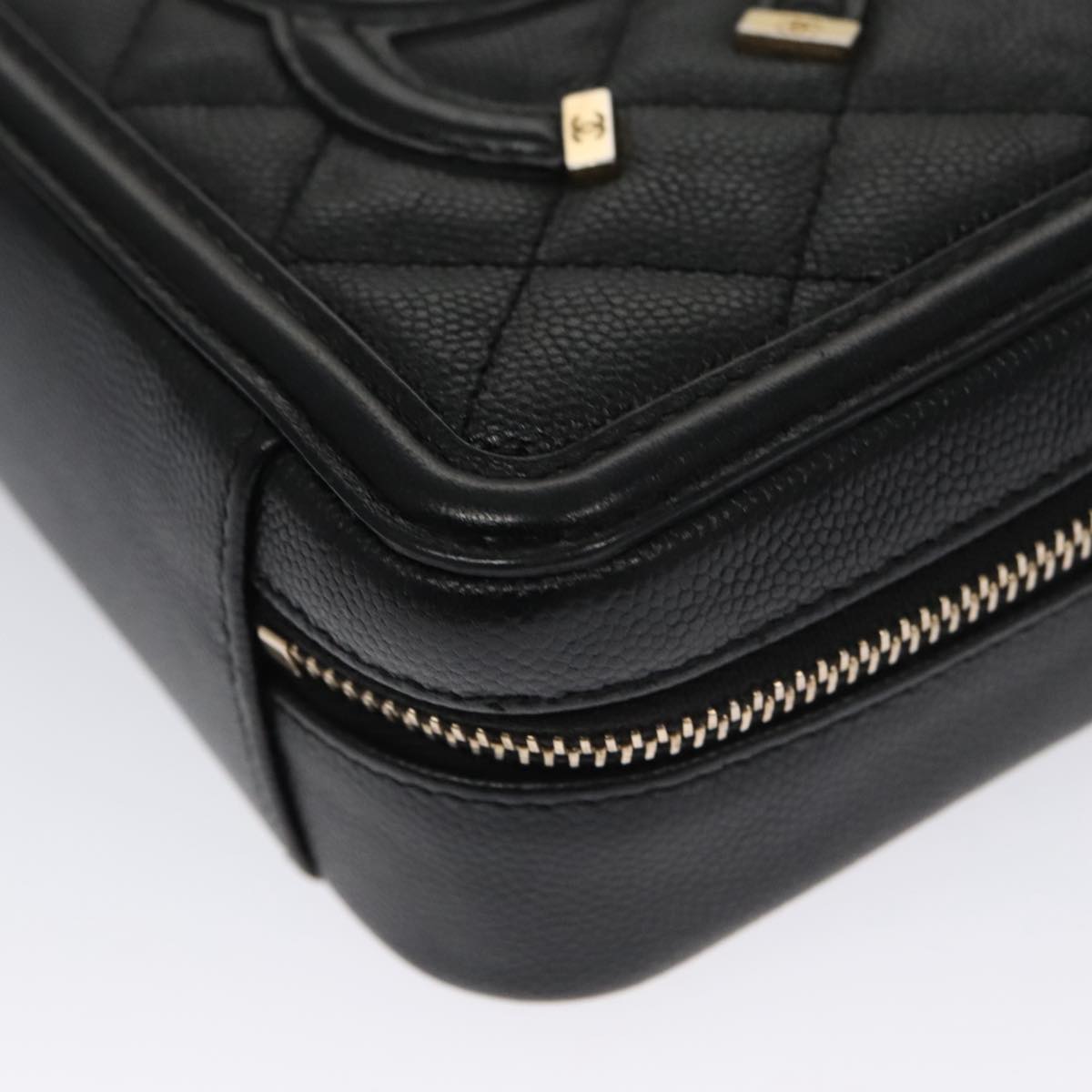 CHANEL Matelasse Chain Shoulder Bag Caviar Skin Black Gold CC PP102