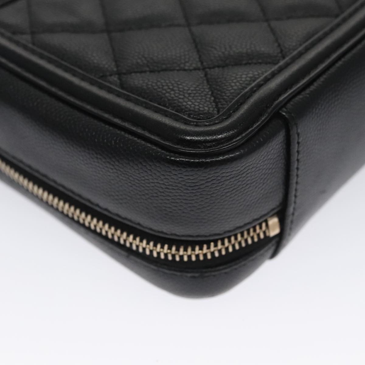 CHANEL Matelasse Chain Shoulder Bag Caviar Skin Black Gold CC PP102