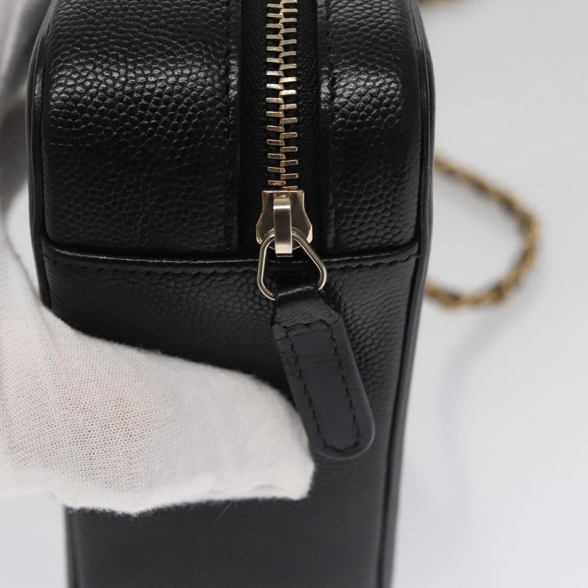 CHANEL Matelasse Chain Shoulder Bag Caviar Skin Black Gold CC PP102