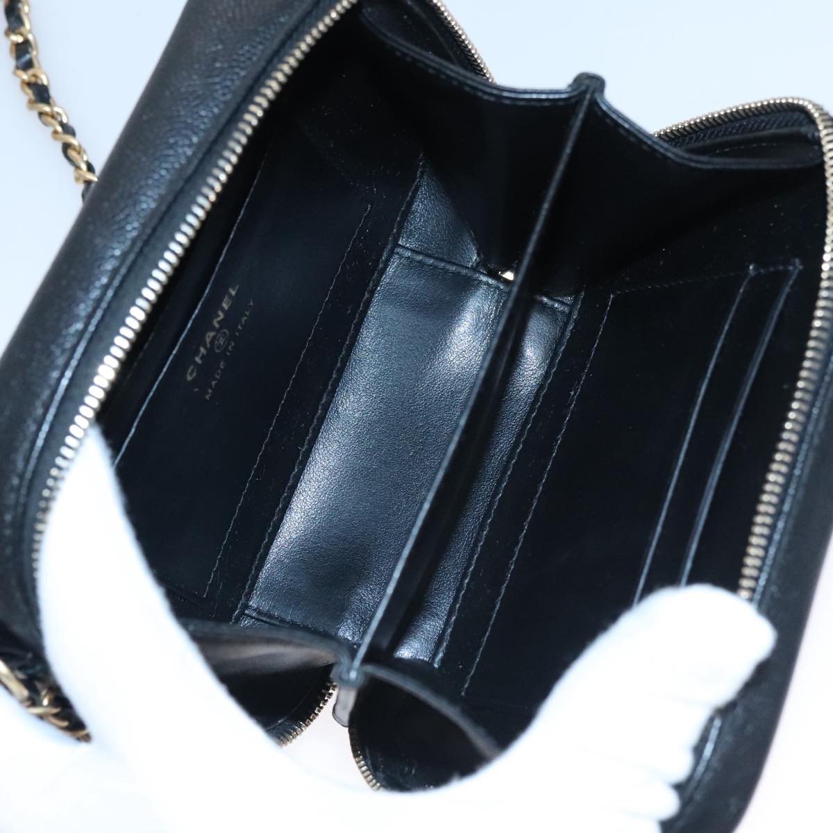 CHANEL Matelasse Chain Shoulder Bag Caviar Skin Black Gold CC PP102
