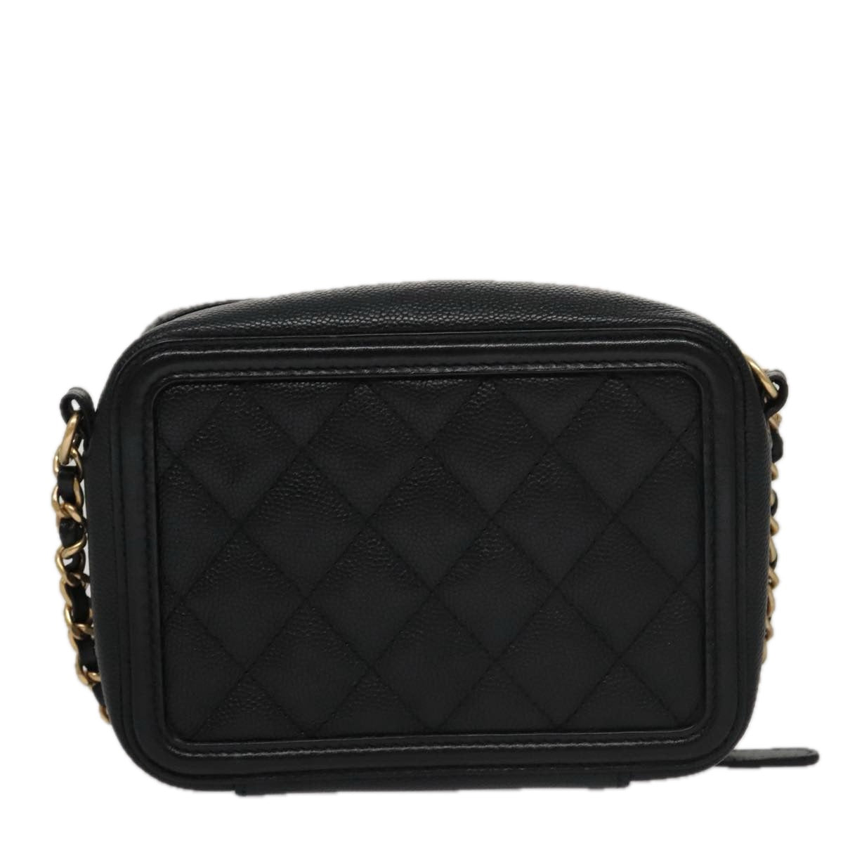 CHANEL Matelasse Chain Shoulder Bag Caviar Skin Black Gold CC PP102