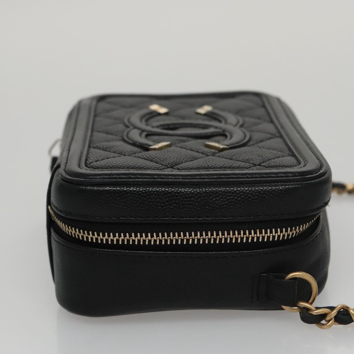 CHANEL Matelasse Chain Shoulder Bag Caviar Skin Black Gold CC PP102