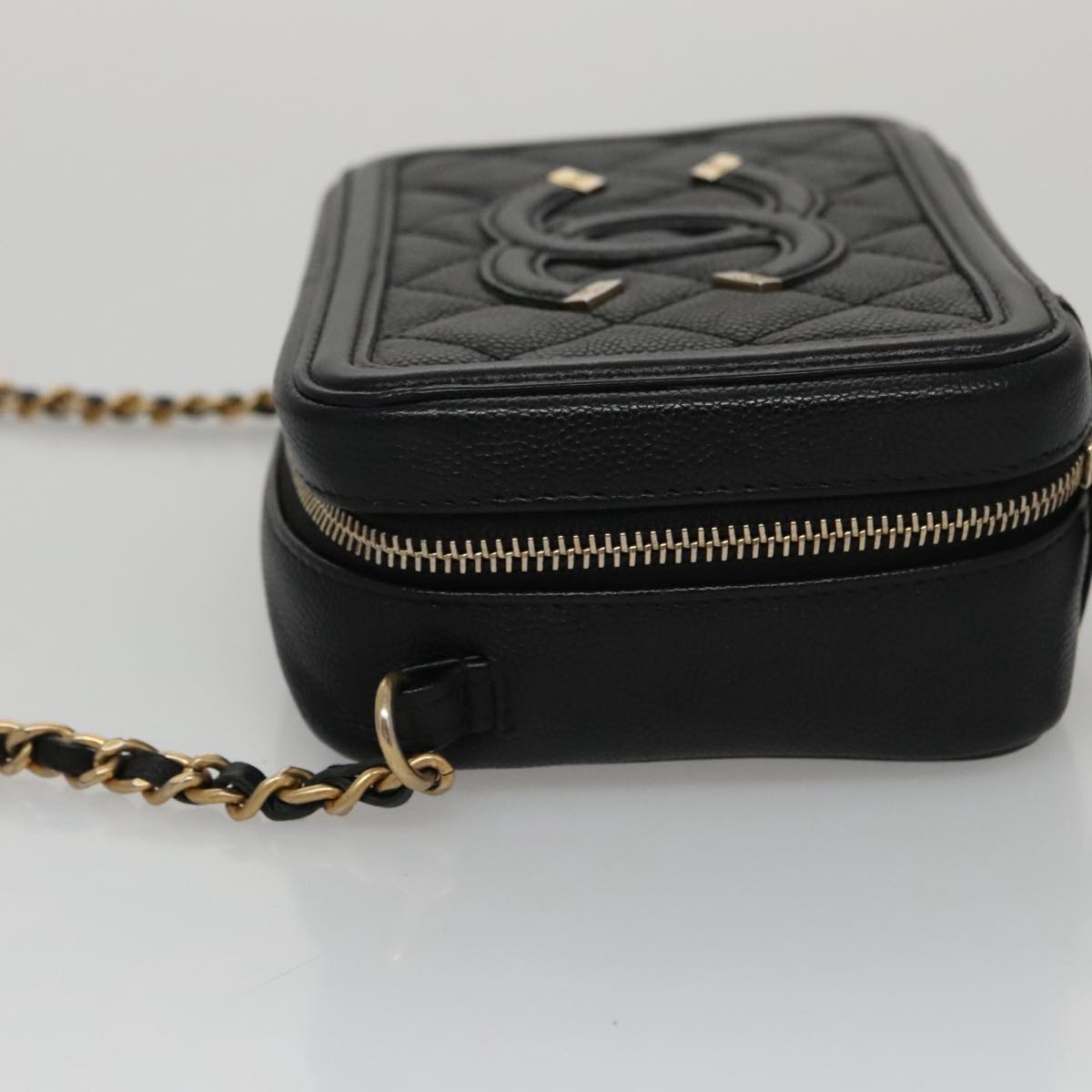 CHANEL Matelasse Chain Shoulder Bag Caviar Skin Black Gold CC PP102
