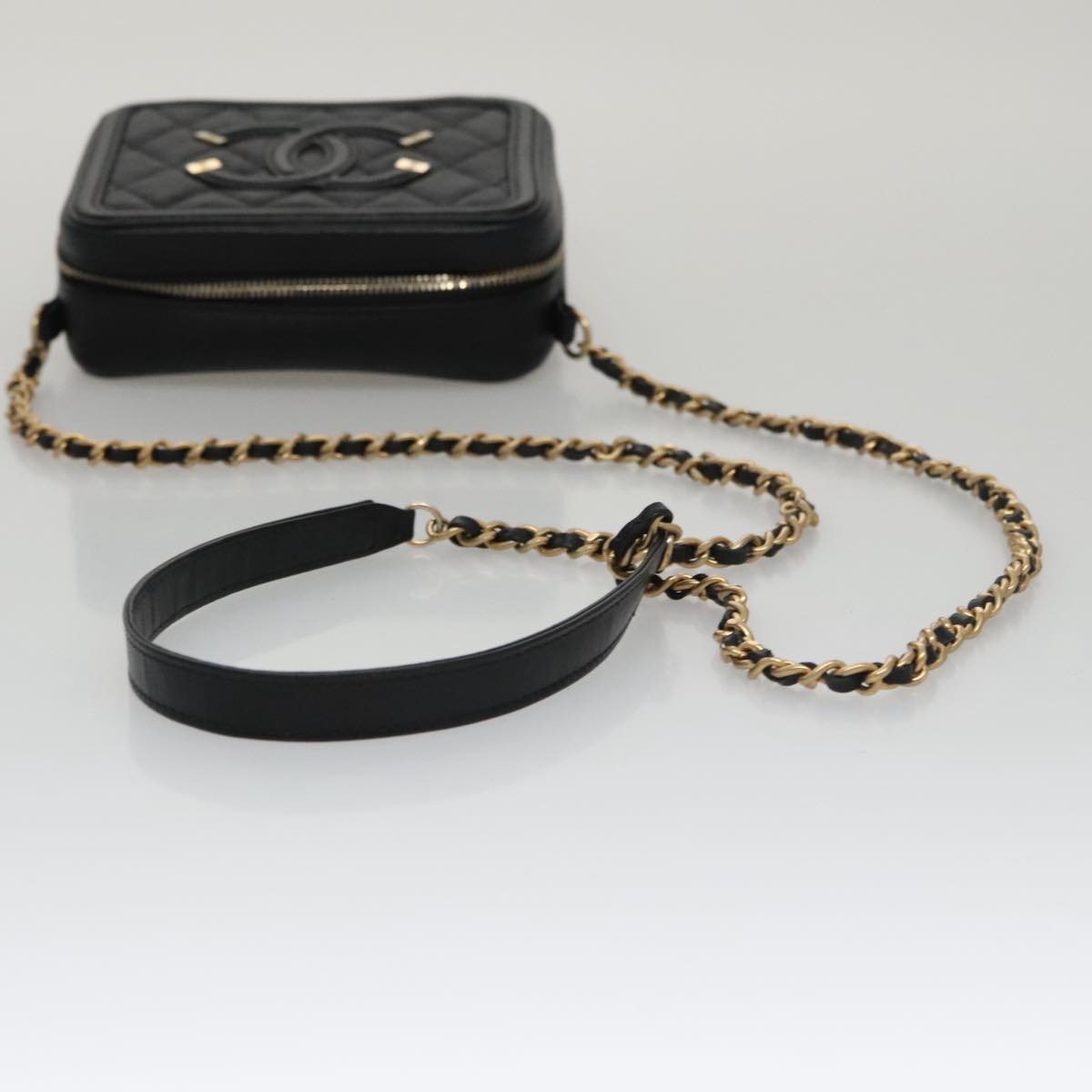 CHANEL Matelasse Chain Shoulder Bag Caviar Skin Black Gold CC PP102