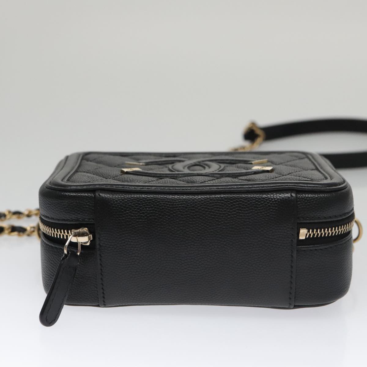 CHANEL Matelasse Chain Shoulder Bag Caviar Skin Black Gold CC PP102