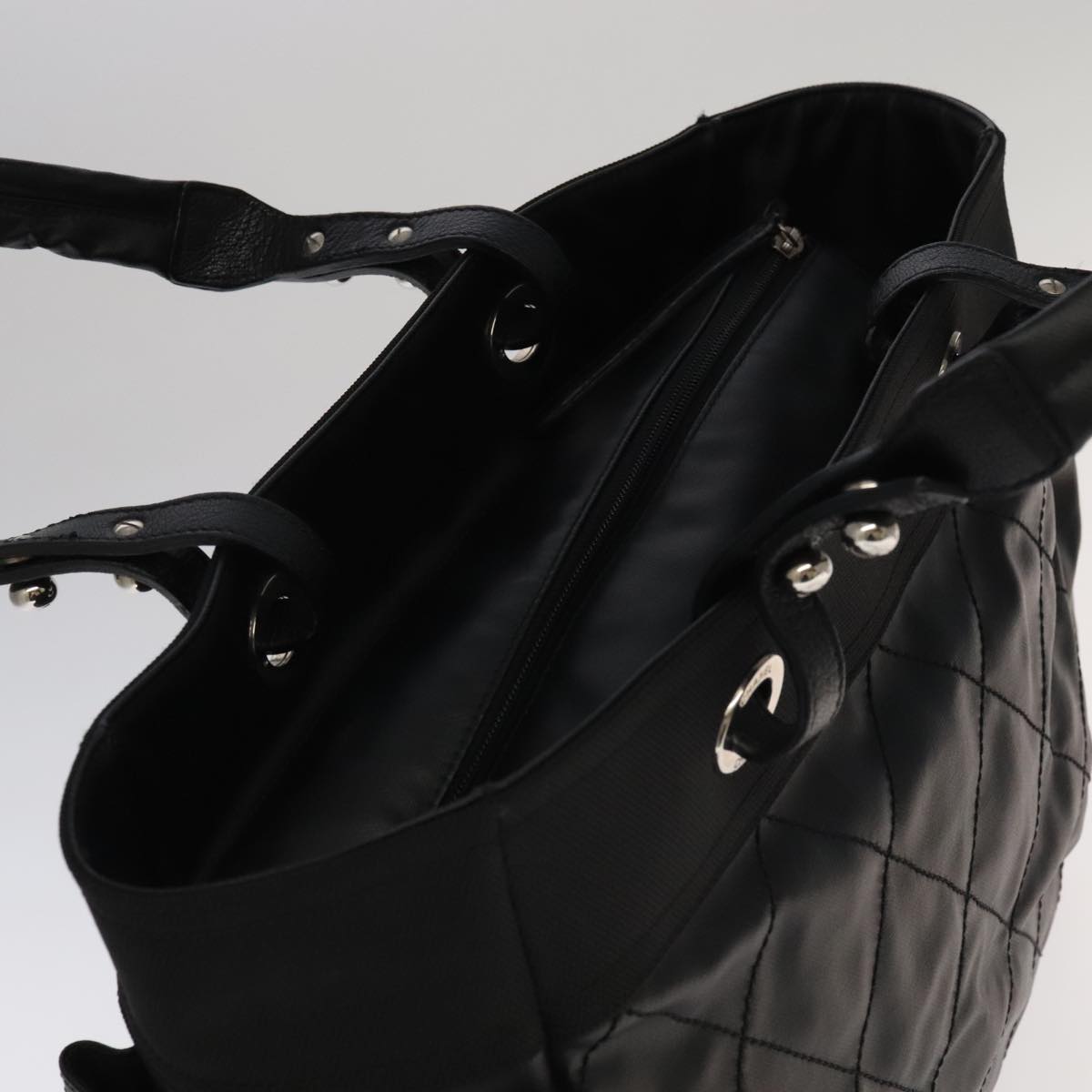 CHANEL Matelasse Tote Bag Leather PVC Black Gold CC PP103