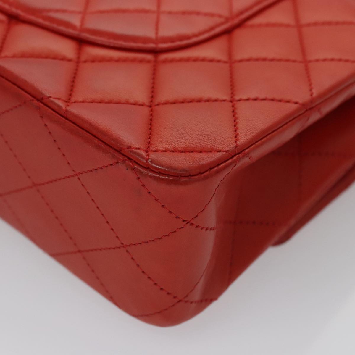 CHANEL Matelasse Chain Shoulder Bag Lamb Skin Orange Silver CC PP105A
