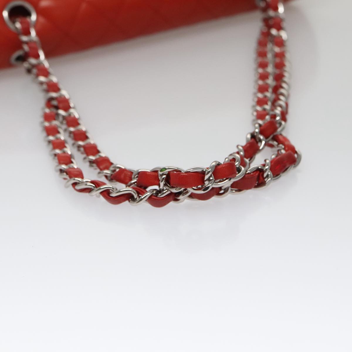 CHANEL Matelasse Chain Shoulder Bag Lamb Skin Orange Silver CC PP105A