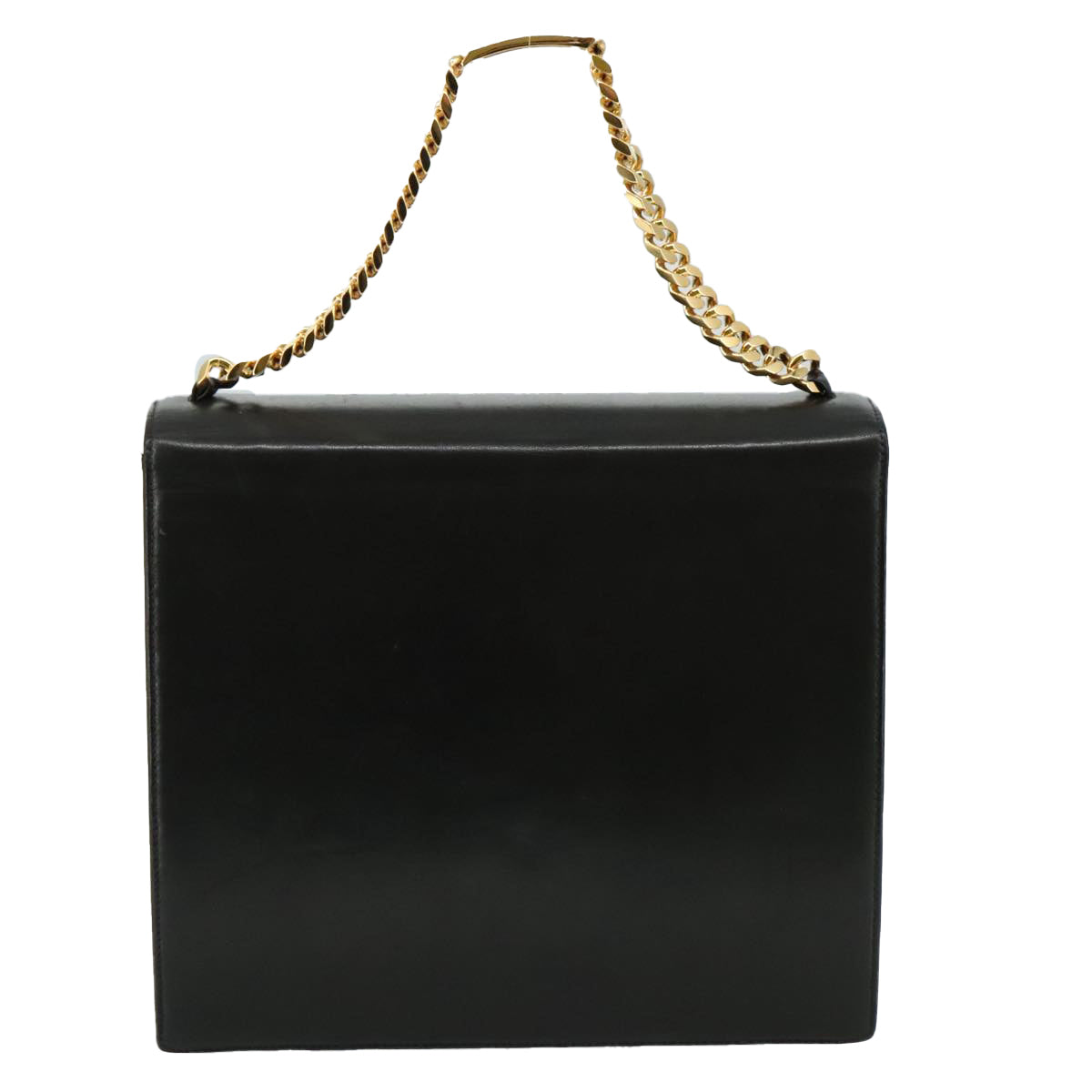 CHANEL Chain Hand Bag Leather Black Gold CC PP125