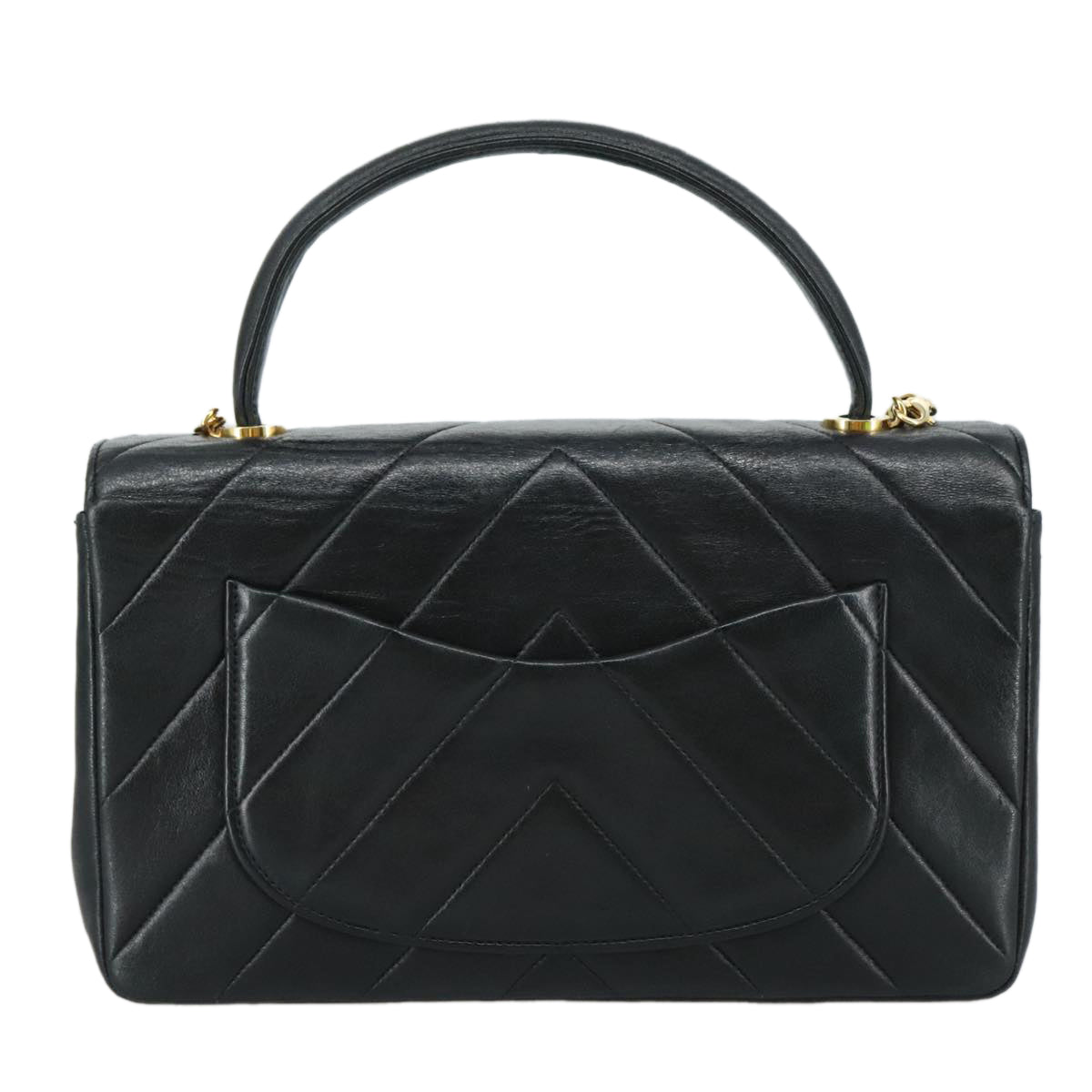 CHANEL Chain Hand Bag Lamb Skin 2way Black Gold CC PP129
