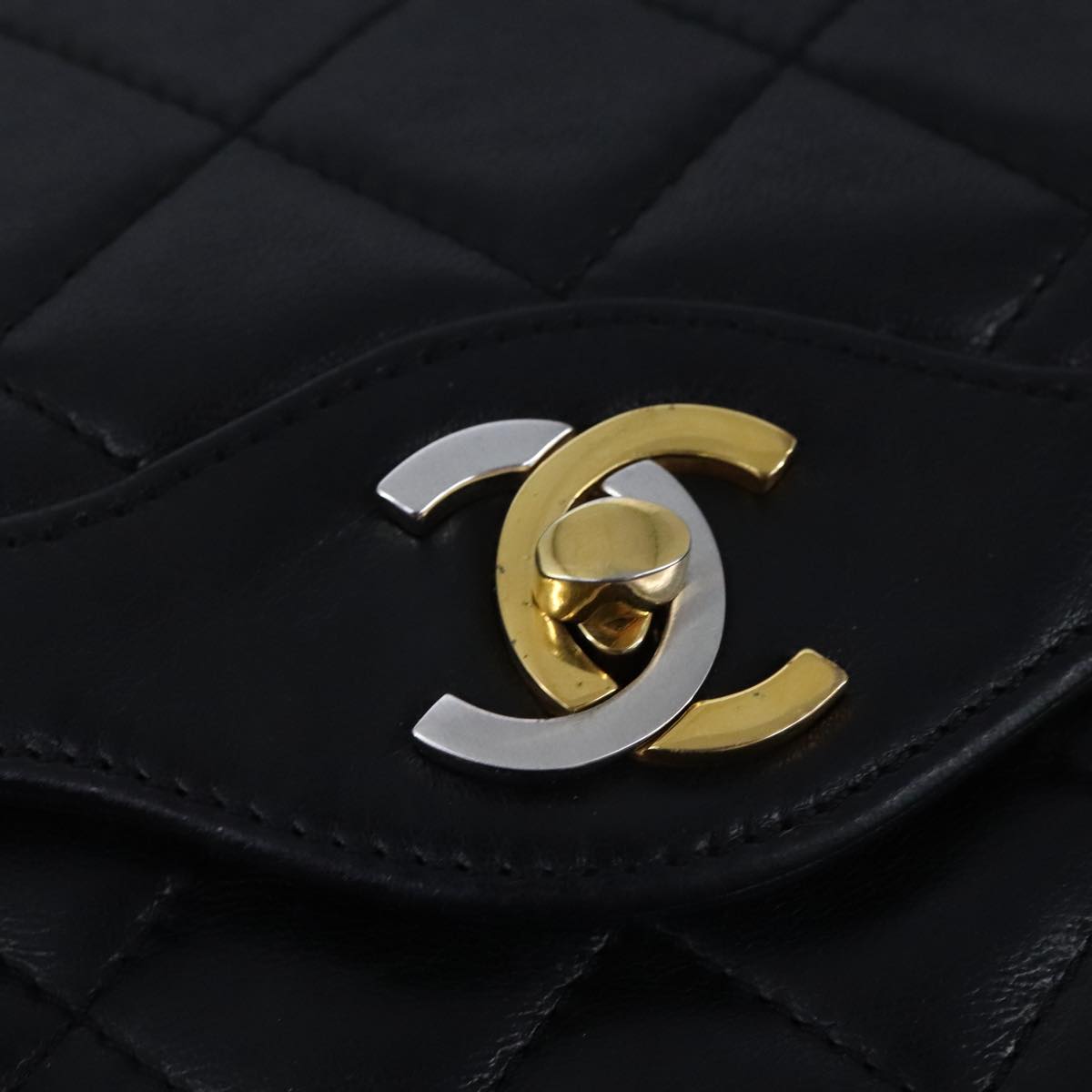 CHANEL Chain Matelasse Shoulder Bag Lamb Skin Black Gold CC PP135