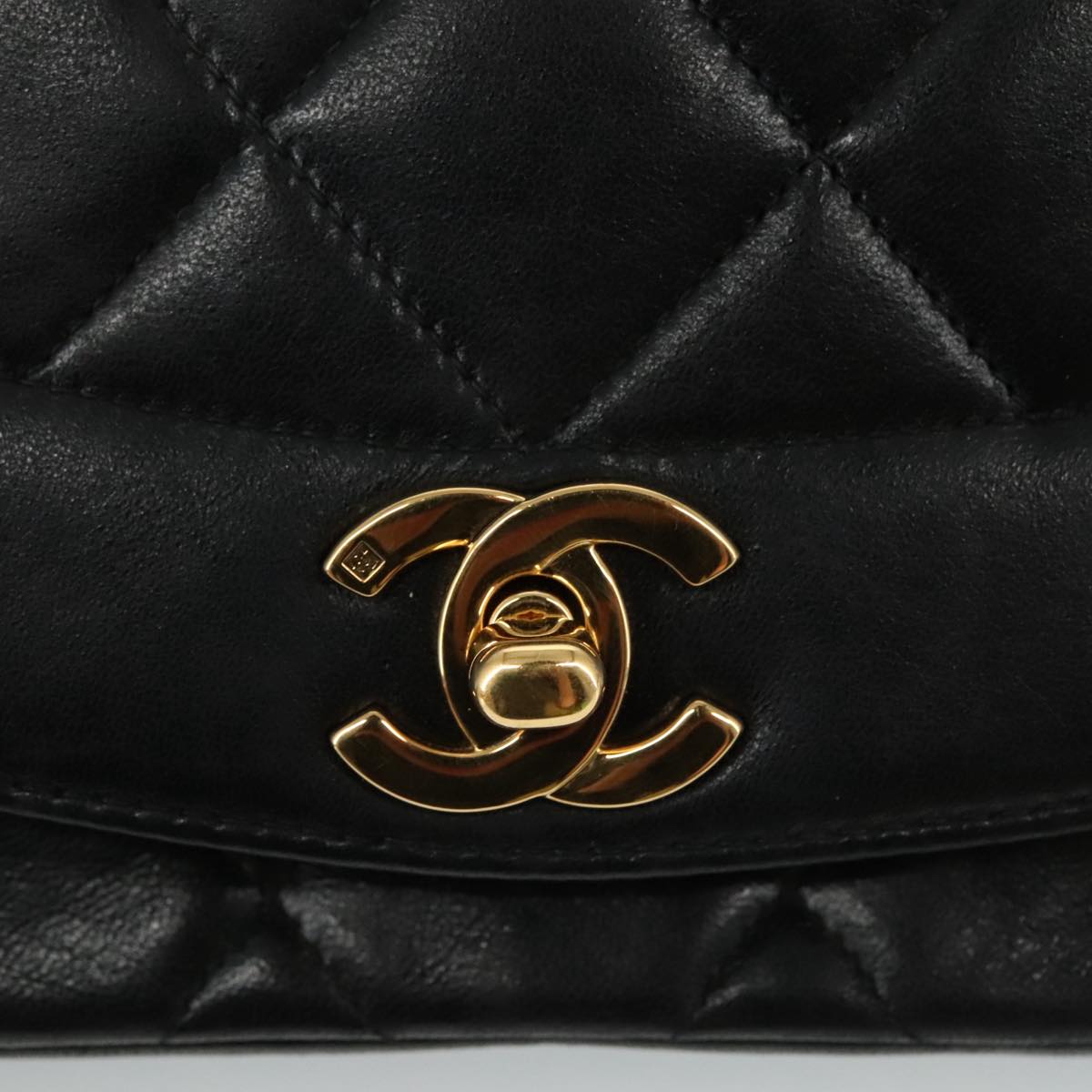 CHANEL Chain Diana Shoulder Bag Lamb Skin Black Gold CC PP139