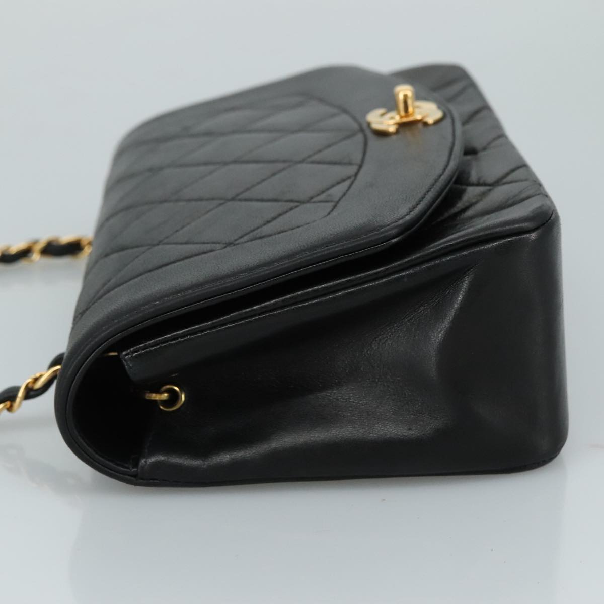 CHANEL Chain Diana Shoulder Bag Lamb Skin Black Gold CC PP139