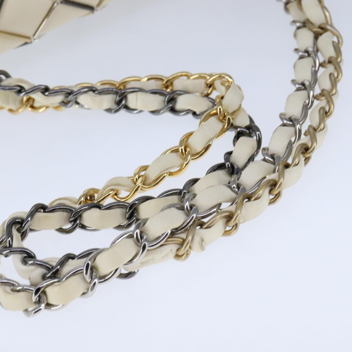 CHANEL Matelasse Chain Shoulder Bag Lamb Skin White CC PP140A