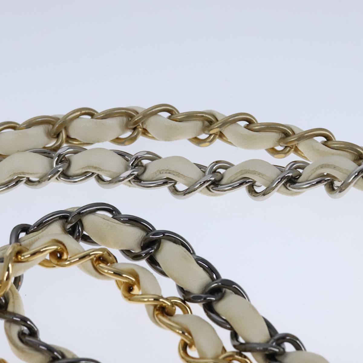 CHANEL Matelasse Chain Shoulder Bag Lamb Skin White CC PP140A
