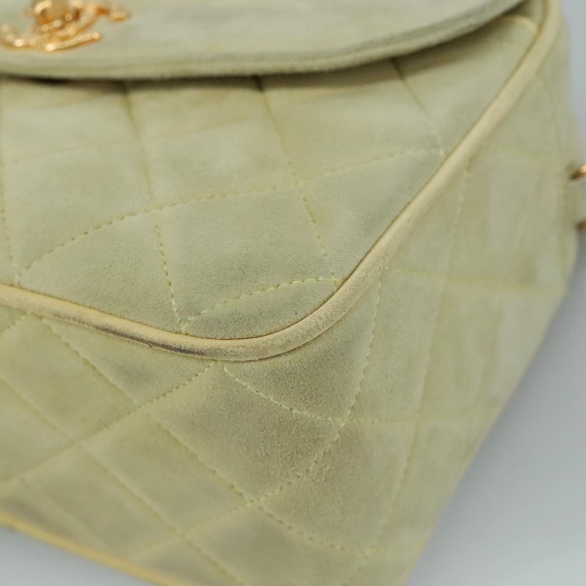 CHANEL Matelasse Chain Shoulder Bag Cotton Green Gold CC PP142
