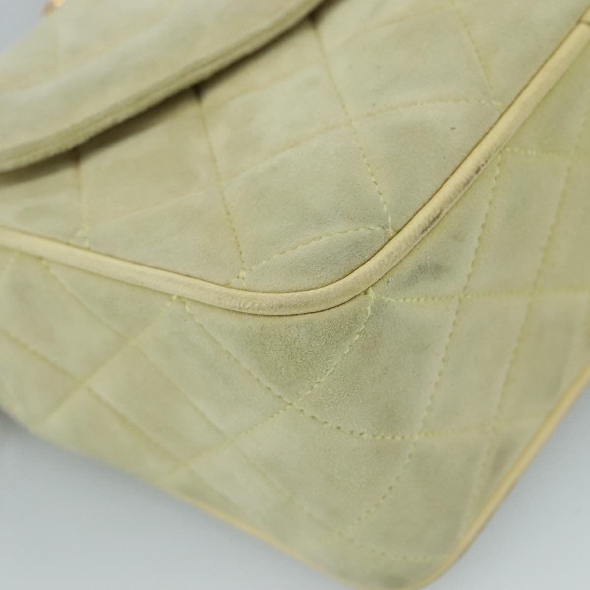 CHANEL Matelasse Chain Shoulder Bag Cotton Green Gold CC PP142