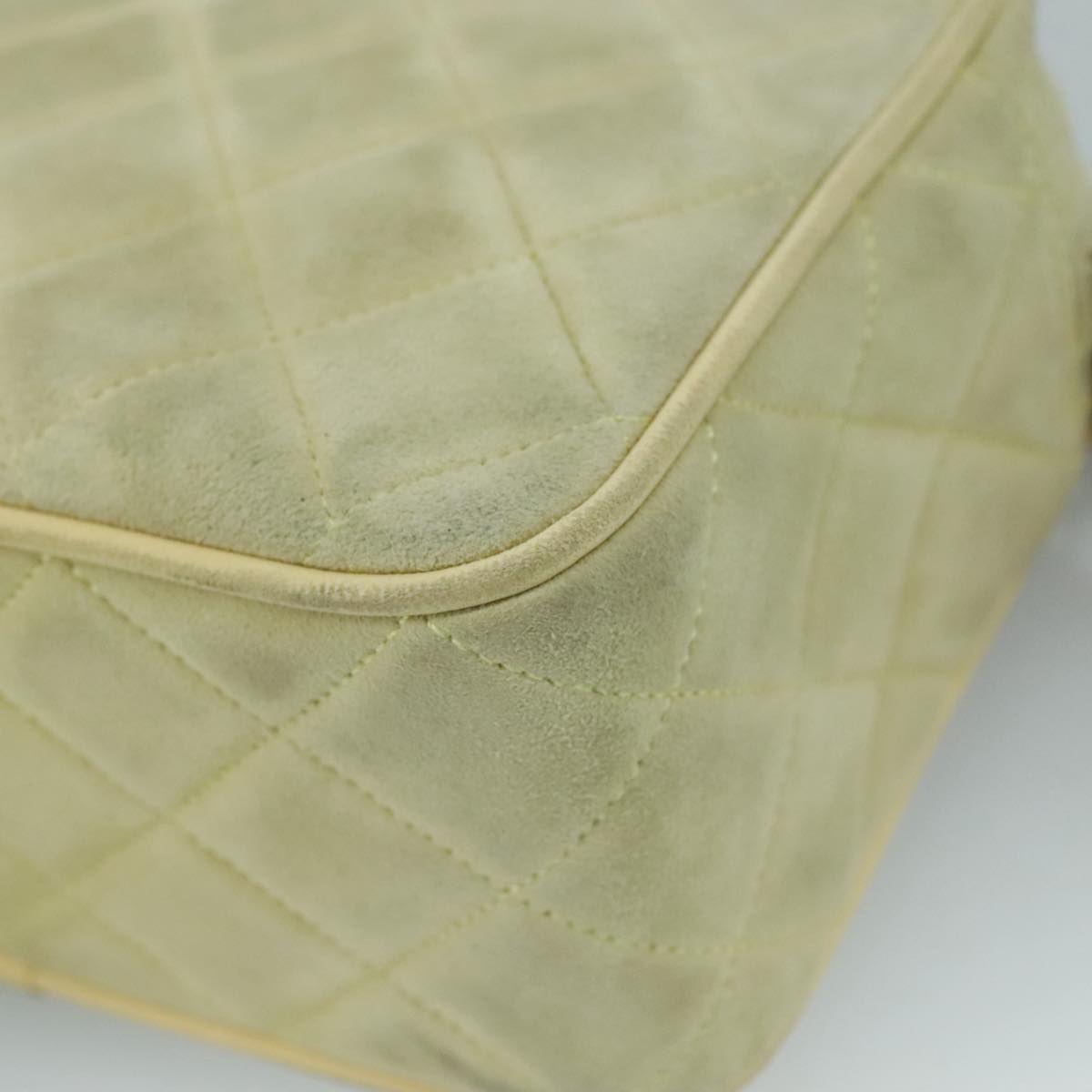 CHANEL Matelasse Chain Shoulder Bag Cotton Green Gold CC PP142
