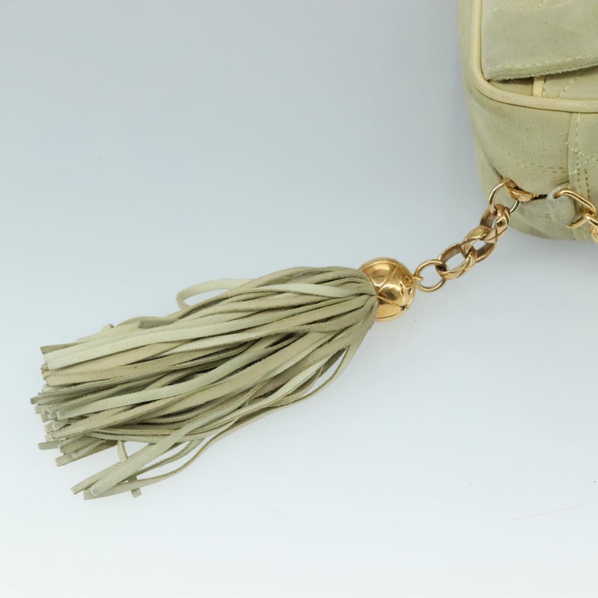 CHANEL Matelasse Chain Shoulder Bag Cotton Green Gold CC PP142