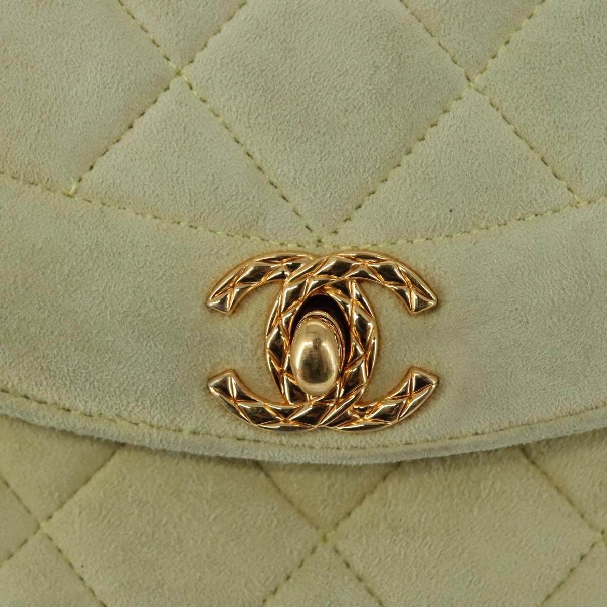 CHANEL Matelasse Chain Shoulder Bag Cotton Green Gold CC PP142