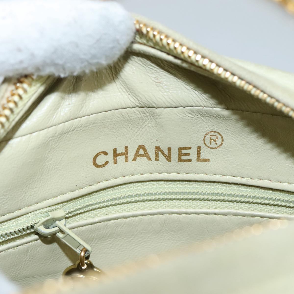 CHANEL Matelasse Chain Shoulder Bag Cotton Green Gold CC PP142