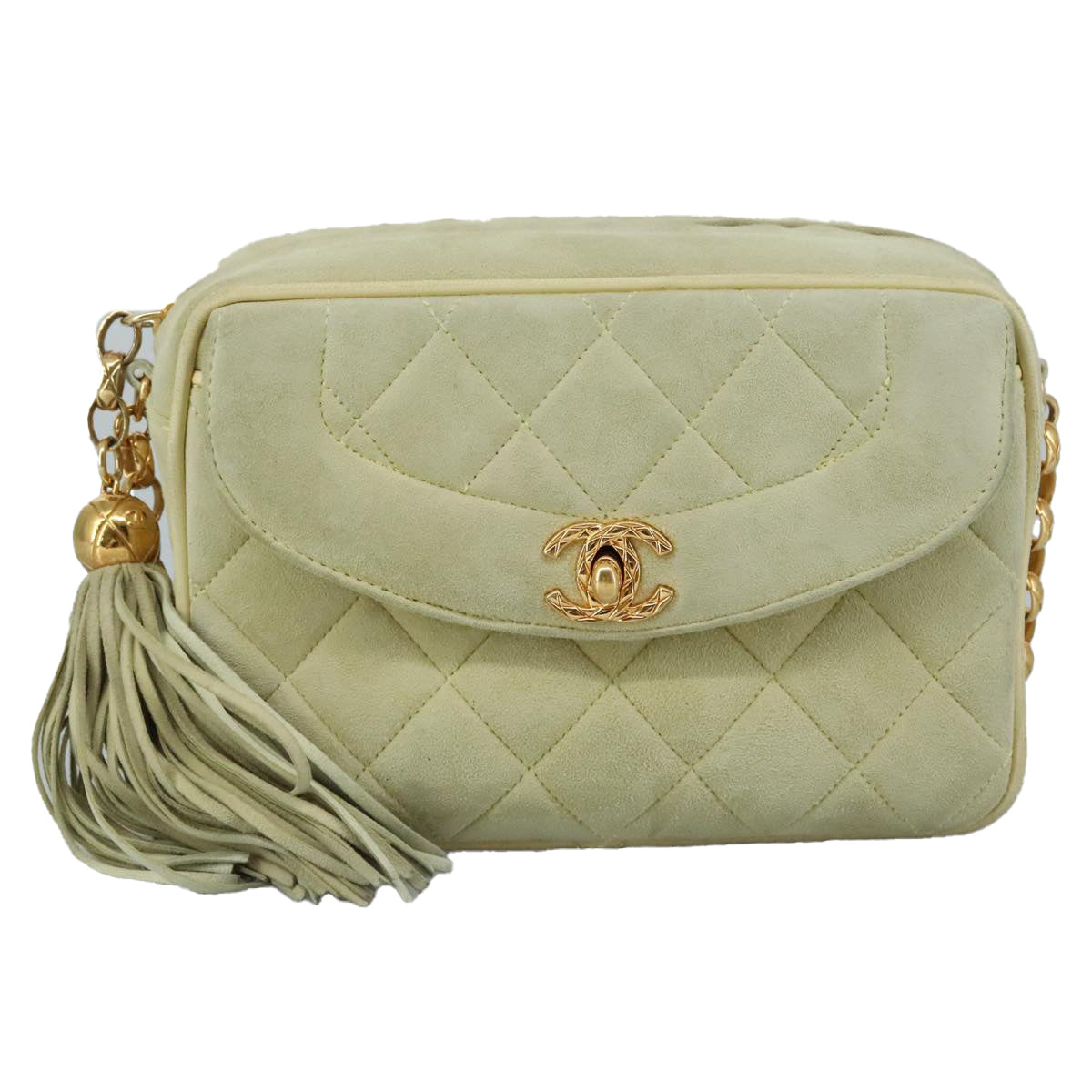 CHANEL Matelasse Chain Shoulder Bag Cotton Green Gold CC PP142