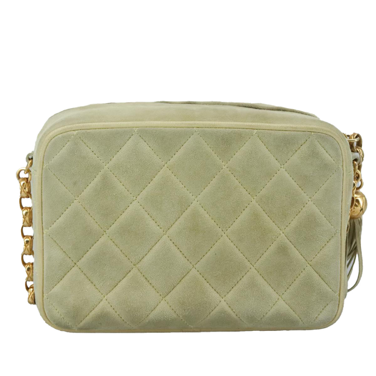 CHANEL Matelasse Chain Shoulder Bag Cotton Green Gold CC PP142