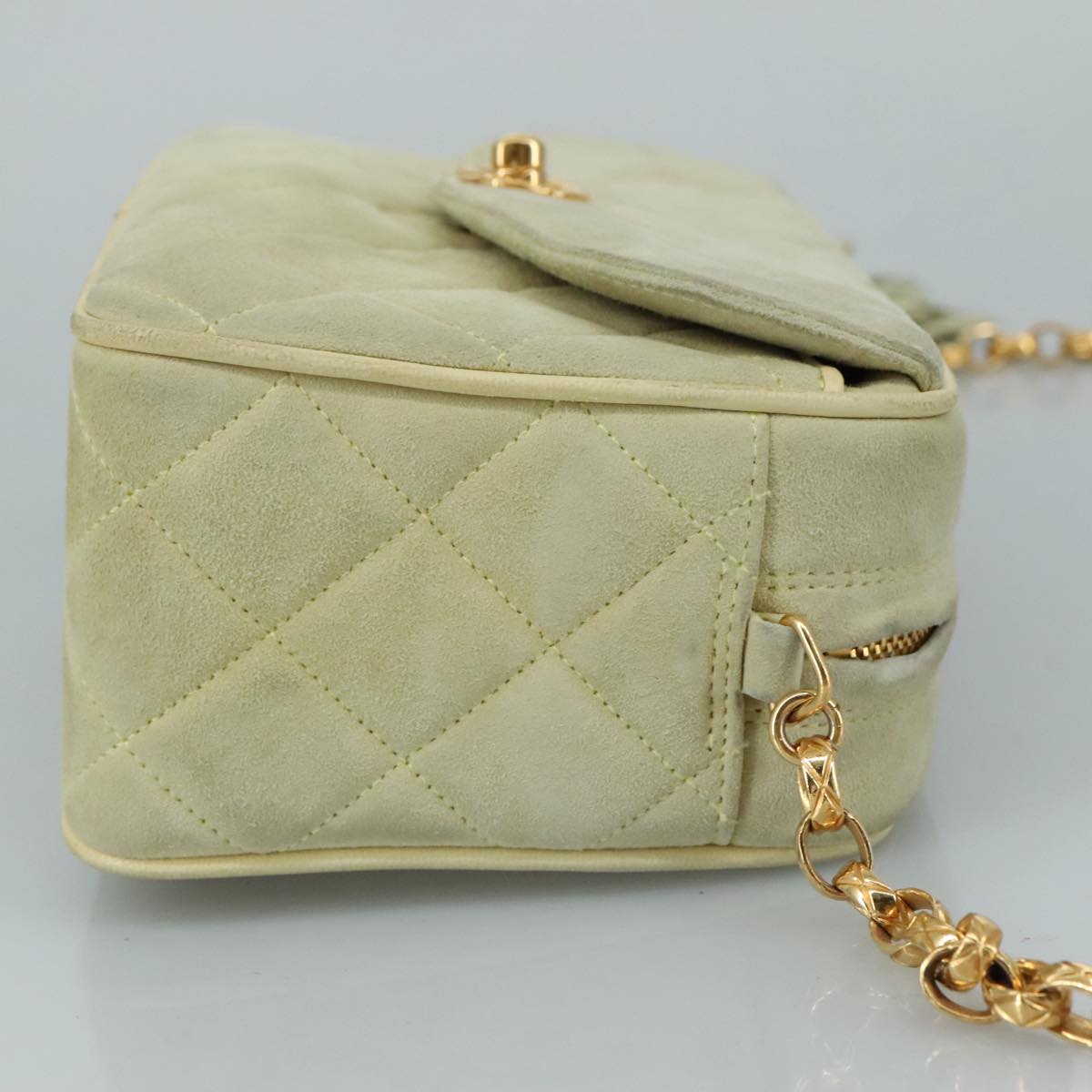 CHANEL Matelasse Chain Shoulder Bag Cotton Green Gold CC PP142