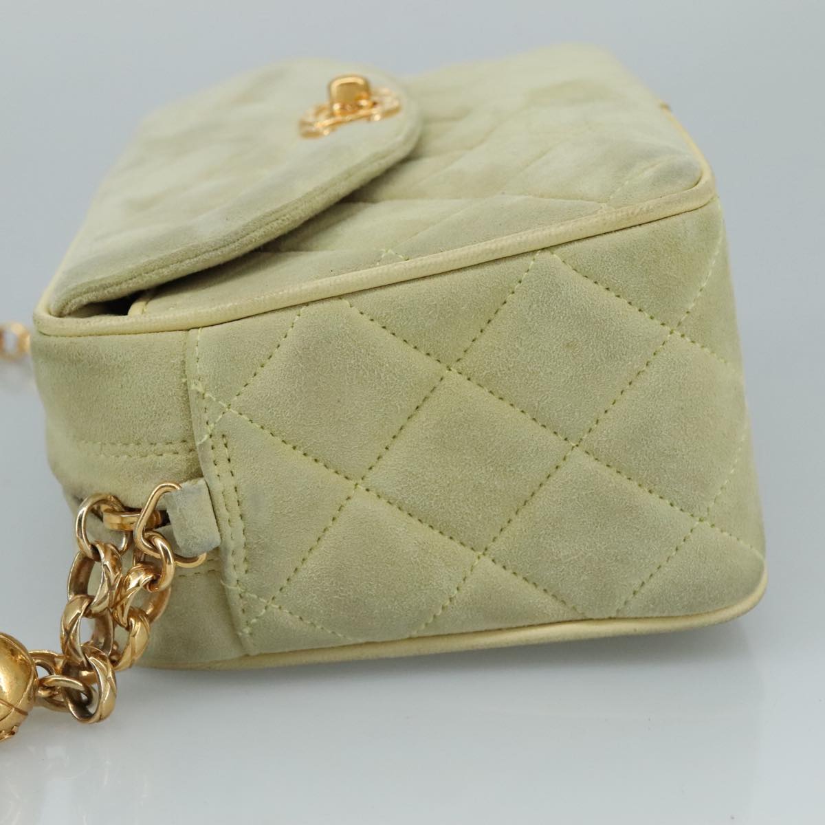 CHANEL Matelasse Chain Shoulder Bag Cotton Green Gold CC PP142