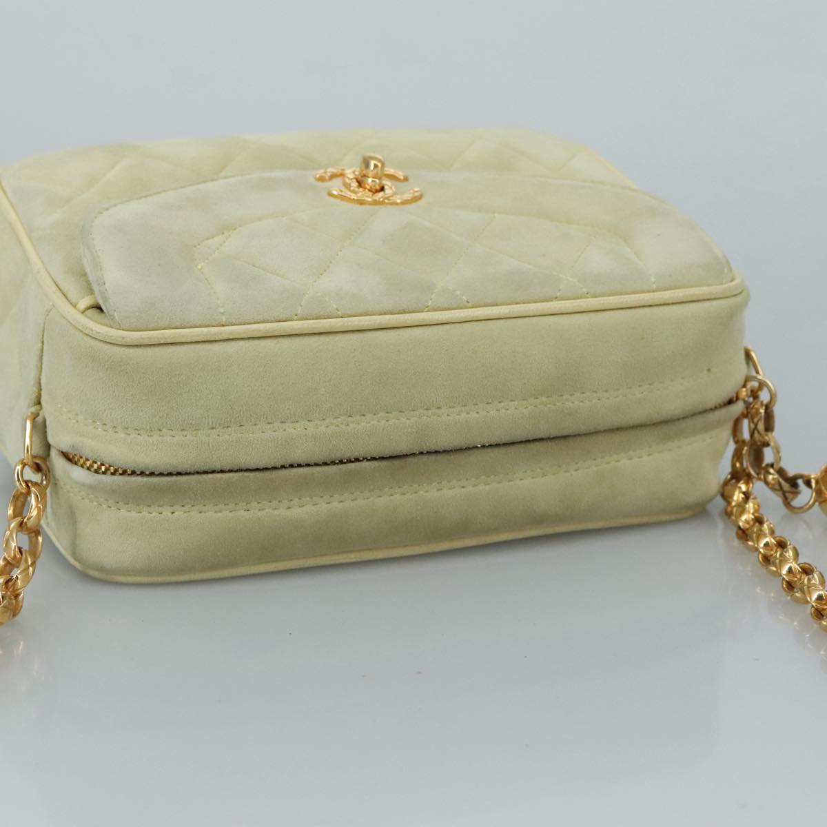 CHANEL Matelasse Chain Shoulder Bag Cotton Green Gold CC PP142