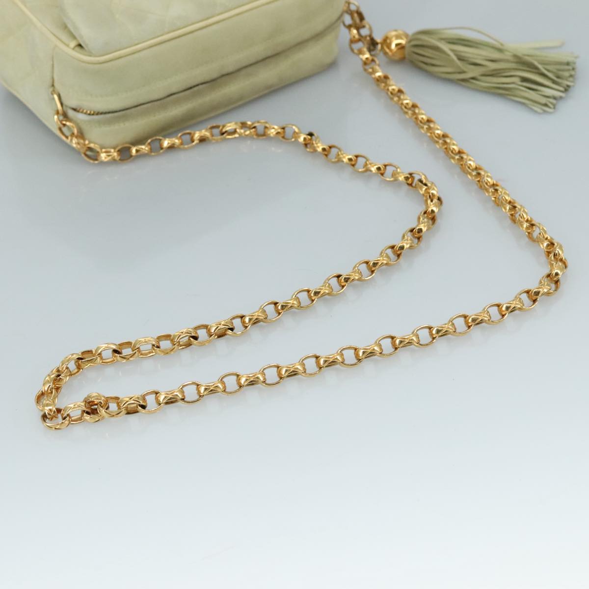 CHANEL Matelasse Chain Shoulder Bag Cotton Green Gold CC PP142