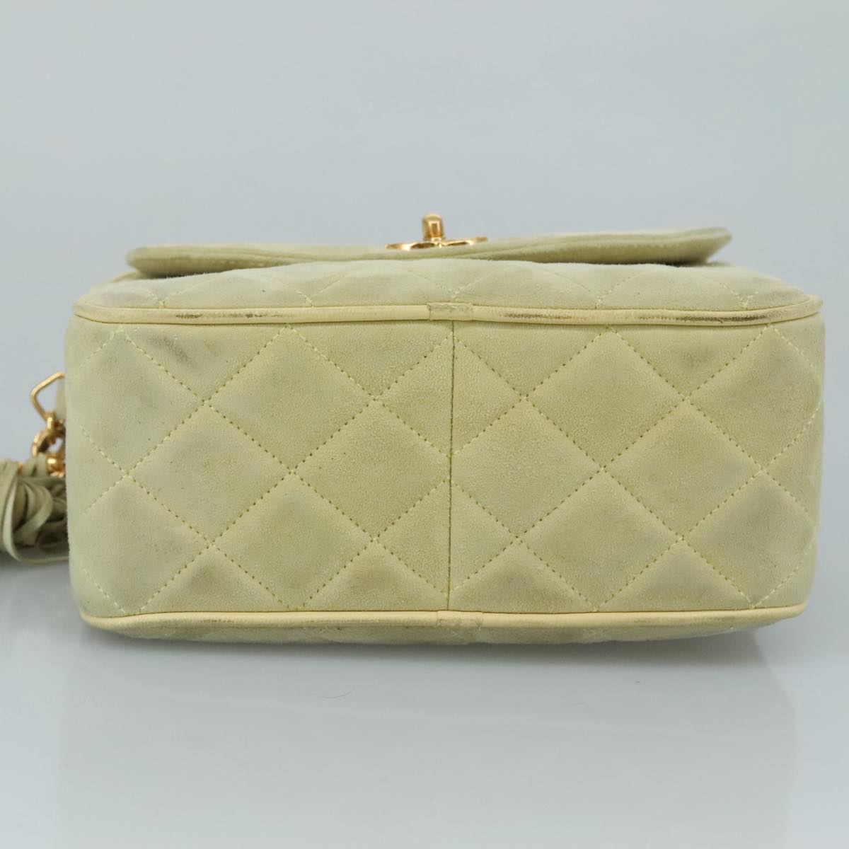 CHANEL Matelasse Chain Shoulder Bag Cotton Green Gold CC PP142
