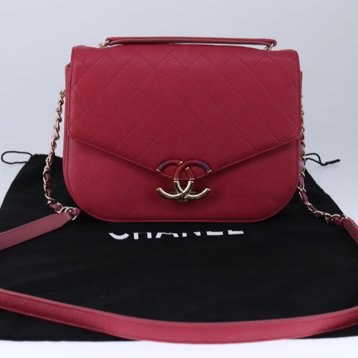 CHANEL Matelasse Chain Shoulder Bag Caviar Skin Pink CC PP143A
