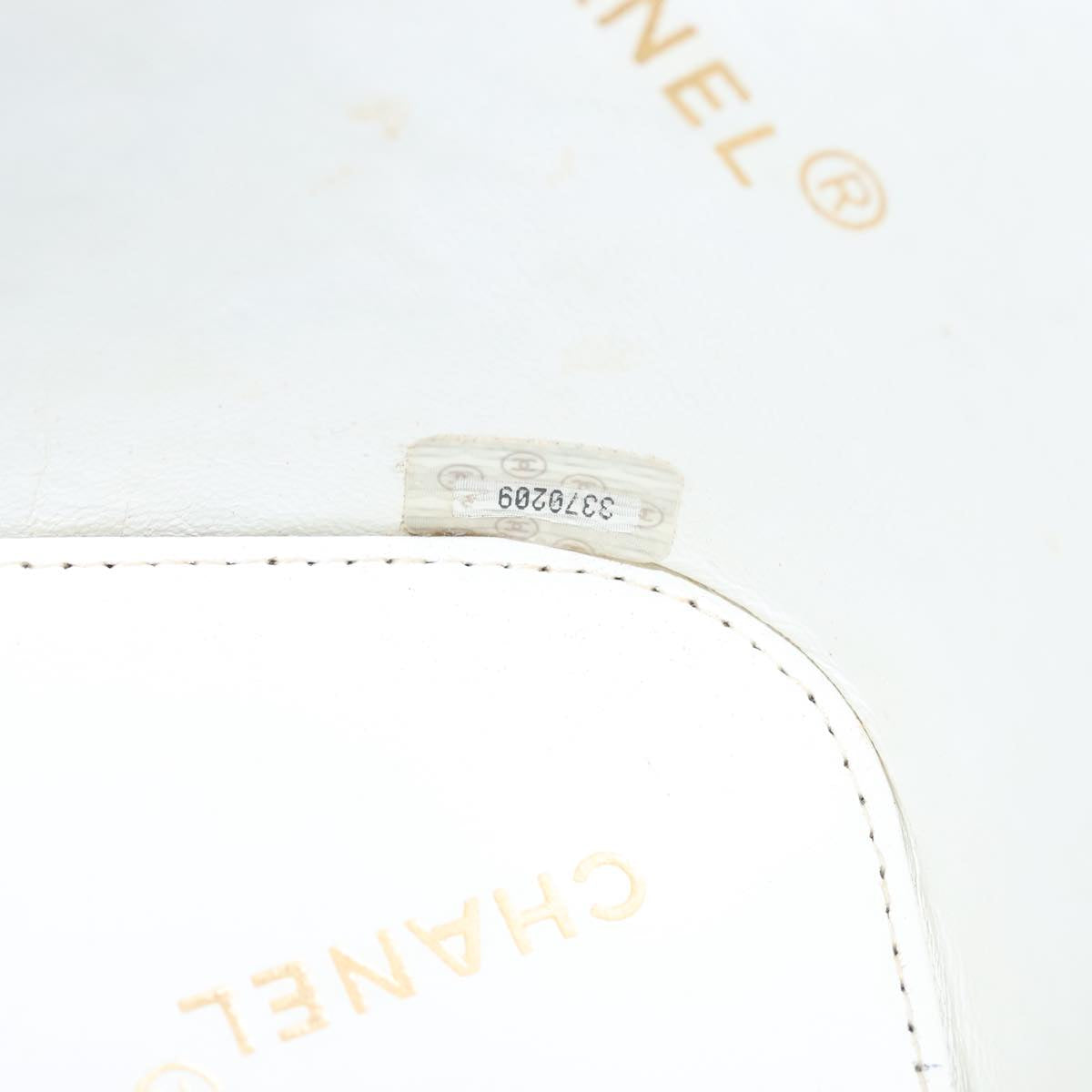 CHANEL Matelasse Vanity Cosmetic Pouch Patent leather White Gold CC PP147
