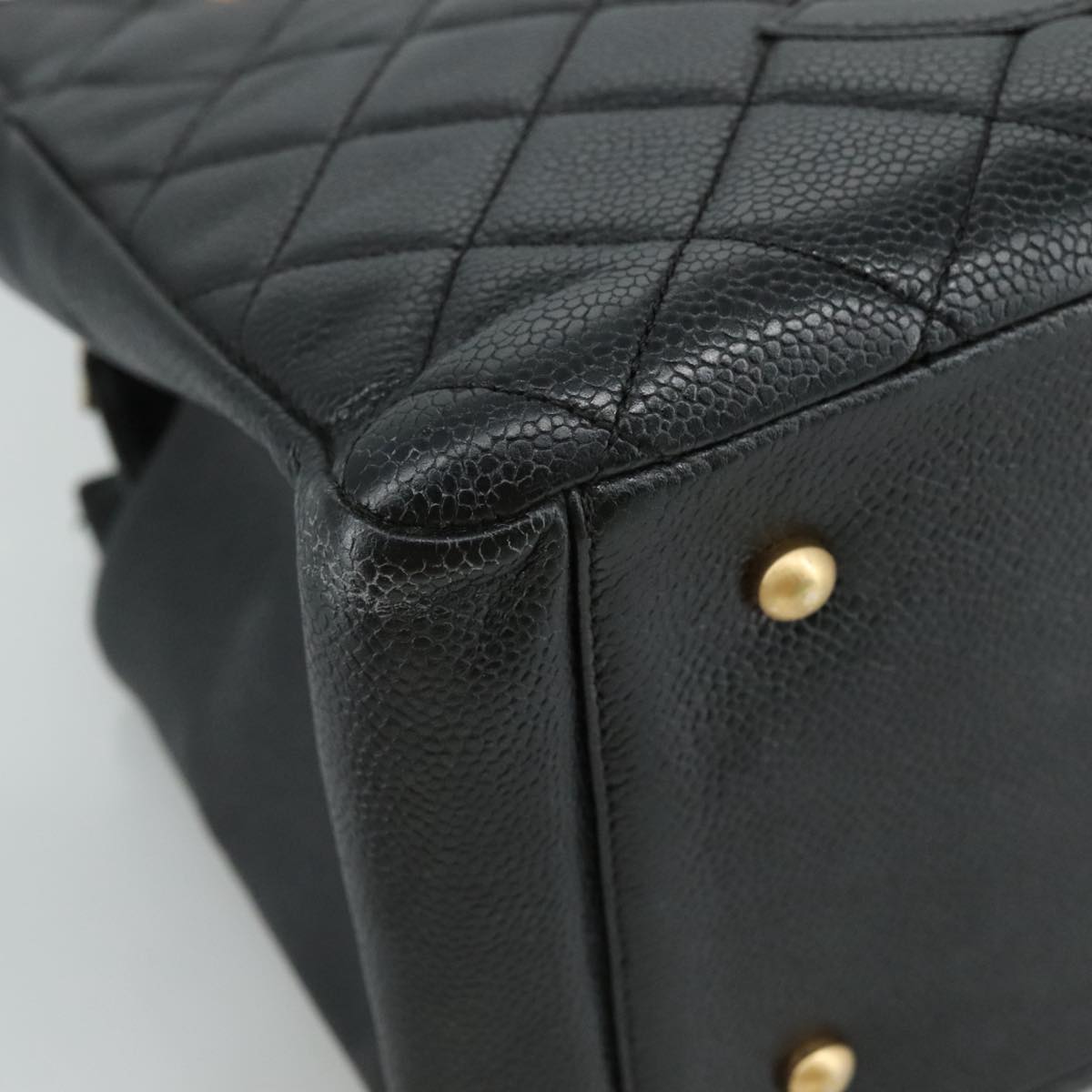 CHANEL Matelasse Chain Hand Bag Caviar Skin Black Gold CC PP148