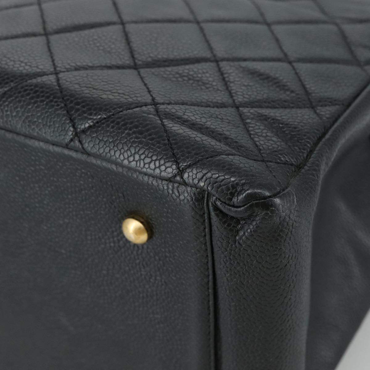 CHANEL Matelasse Chain Hand Bag Caviar Skin Black Gold CC PP148