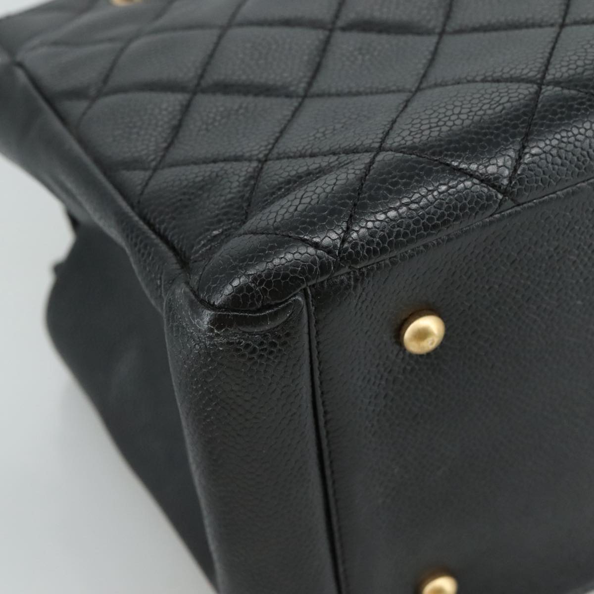 CHANEL Matelasse Chain Hand Bag Caviar Skin Black Gold CC PP148