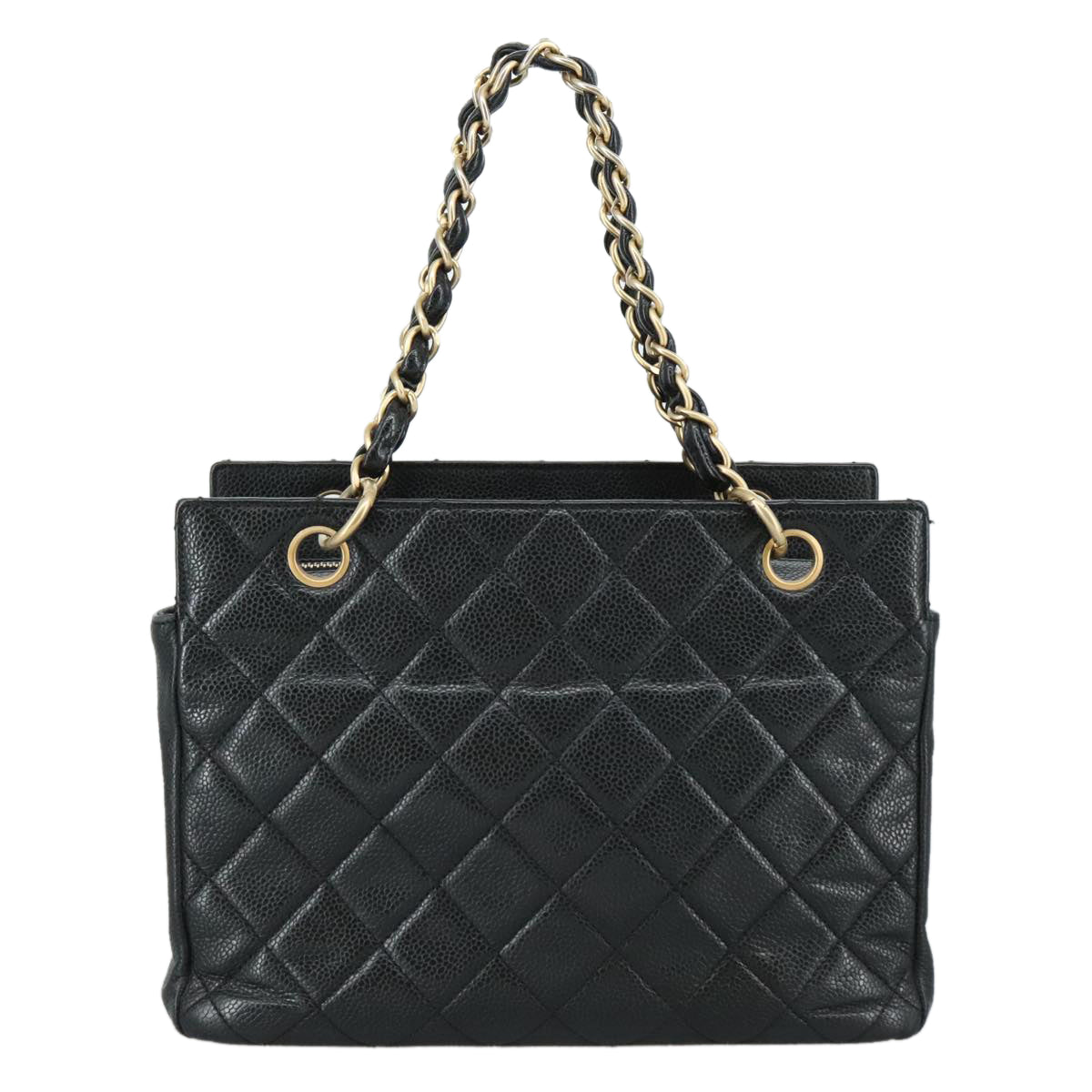 CHANEL Matelasse Chain Hand Bag Caviar Skin Black Gold CC PP148